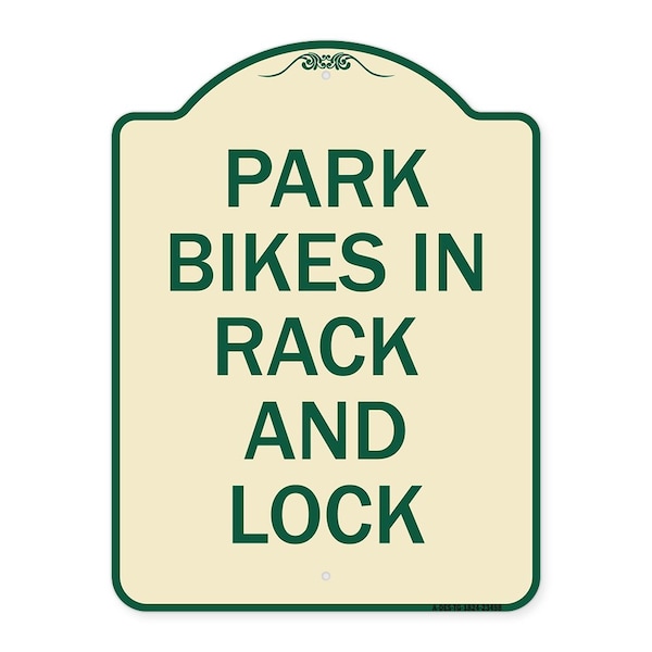 Park All Bikes in Rack and Lock Heavy-Gauge Aluminum Architectural Sign, 24" x 18", TG-1824-23498